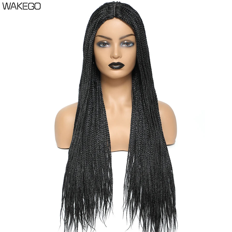 Wakego 26 Inch Ombre Box Braided Wigs For Black Women Braided Wig Fake Scalp Heat Resistant Braiding Hair Wig Peruca Sintetica