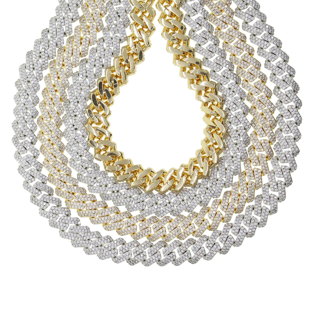 New 12mm Cuban Link Chains Necklace Gold Silver Color CZ Hiphop Fashion Jewelry Bling AAA Zircon 2 Row Iced Out For Men