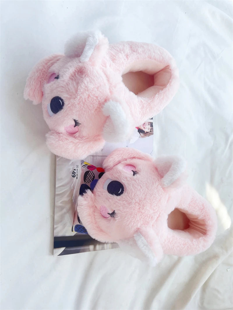 Cartoon Slippers Cute Koala Shape Home Cotton Shoes Woman Girl Warm Winter Indoor Shoes Flat Casual  Floor Non-slip Pink Grey