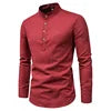 DAN Slim Solid Color Long Sleeve Business Shirt Half-Open with Standing Collar Cotton Linen  Autumn K93K1-01-10