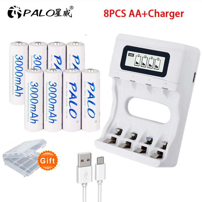 PALO 1.2V AA Rechargeable Batteries 3000mAh aa Ni-MH 100% Original High Capacity Current AA Battery Rechargeble For Camera Toys