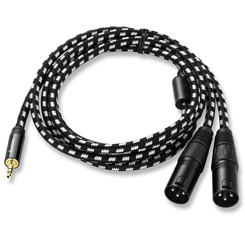 Bochara Braided 3.5mm Stereo Jack  TRS to Dual XLR Male OFC Aux Audio Cable Foil+Braided Shielded 1.5m 3m 5m
