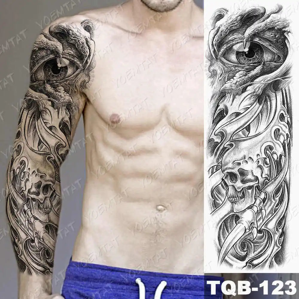 Large Arm Sleeve Tattoo Forest Angel Wolf Lion Waterproof Temporary Tatto Sticker Crown Skull Body Art Full Fake Tatoo Women Men