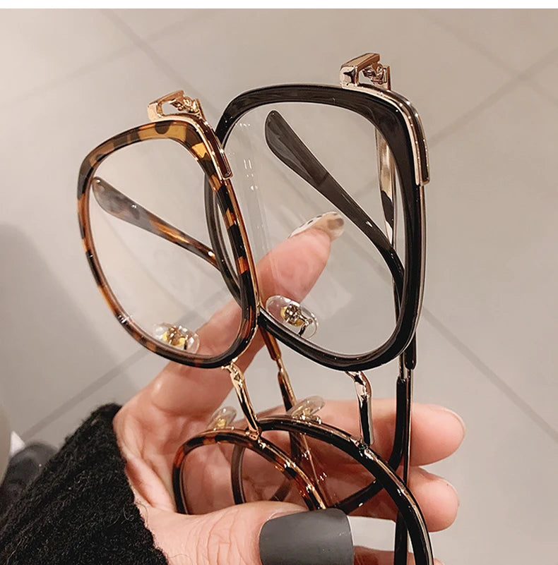 SO&EI Fashion Oversized Square Women Glasses Frame Vintage Clear Anti-Blu-Ray Eyewear Men Optical Pink Frame Computer Goggle