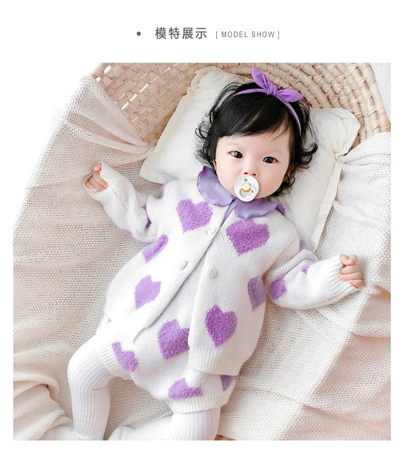 MILANCEL baby girl clothes baby knit clothing set heart bodysuit baby sweaters 2 pcs baby suit  soft newborn clothes