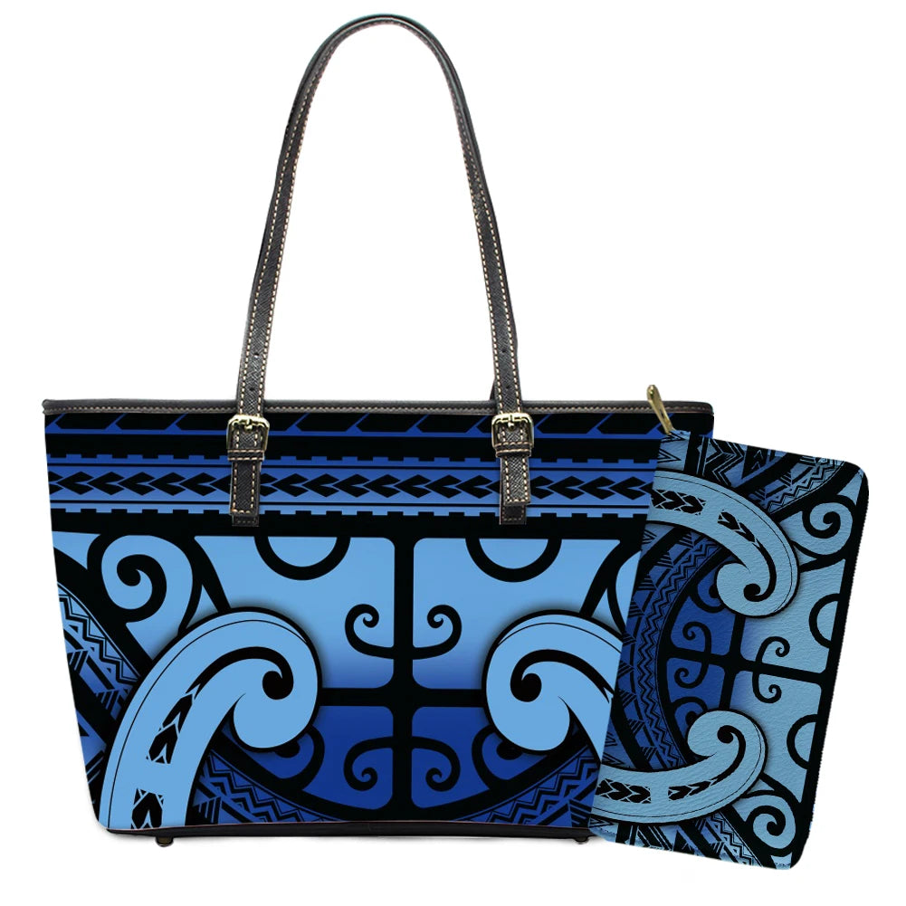 Elegant Polynesian Tribal Hawaii Tropical Leather Purses with Zipper Wallet Luxury Ladies Tote Bag Custom Women's Shoulder Bag