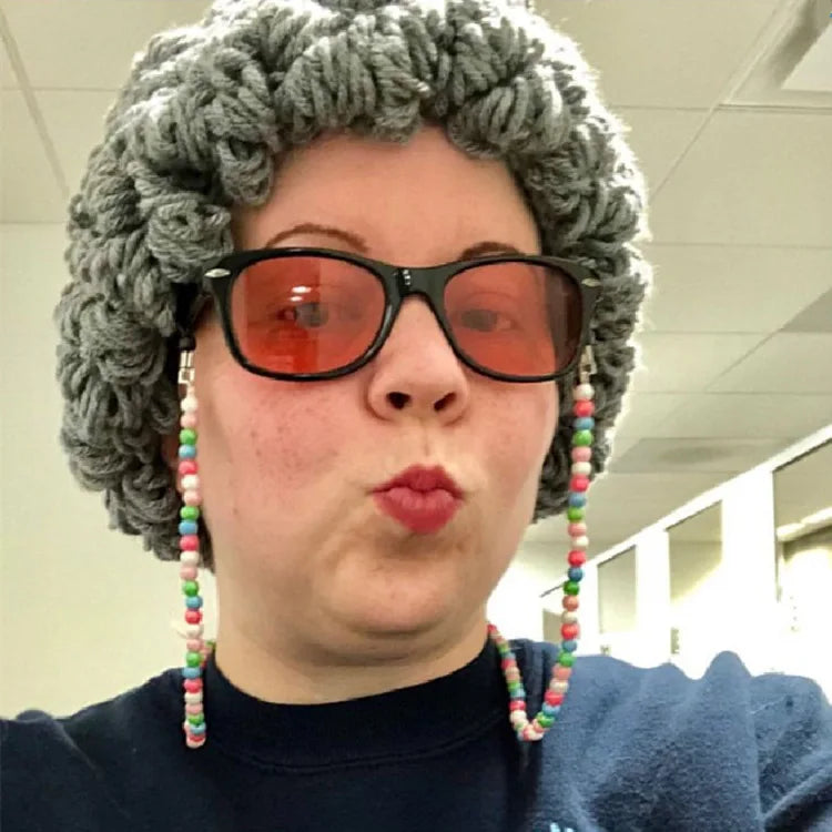 Cosplay Kids Boy Girl Hat Cute Old Lady Woman Curly Hair Wig Cap Skullies Beanies Winter Warm Knit Children Baby Hats and Caps