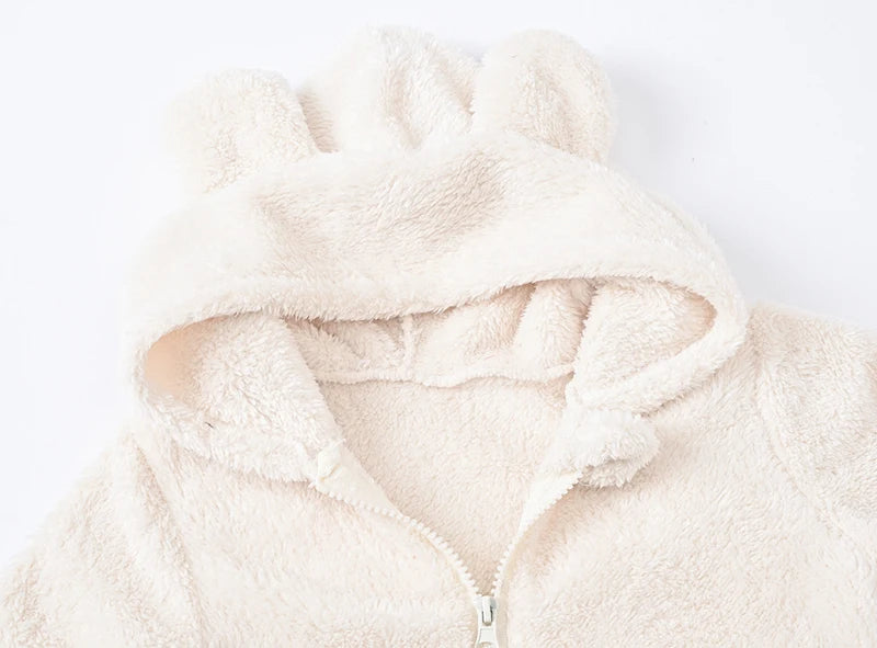 Cute Plush Bear Baby Rompers Toddler Girl Overall Jumpsuit Spring Autumn Hooded Zipper Baby Boys Romper Infant Crawling Clothing