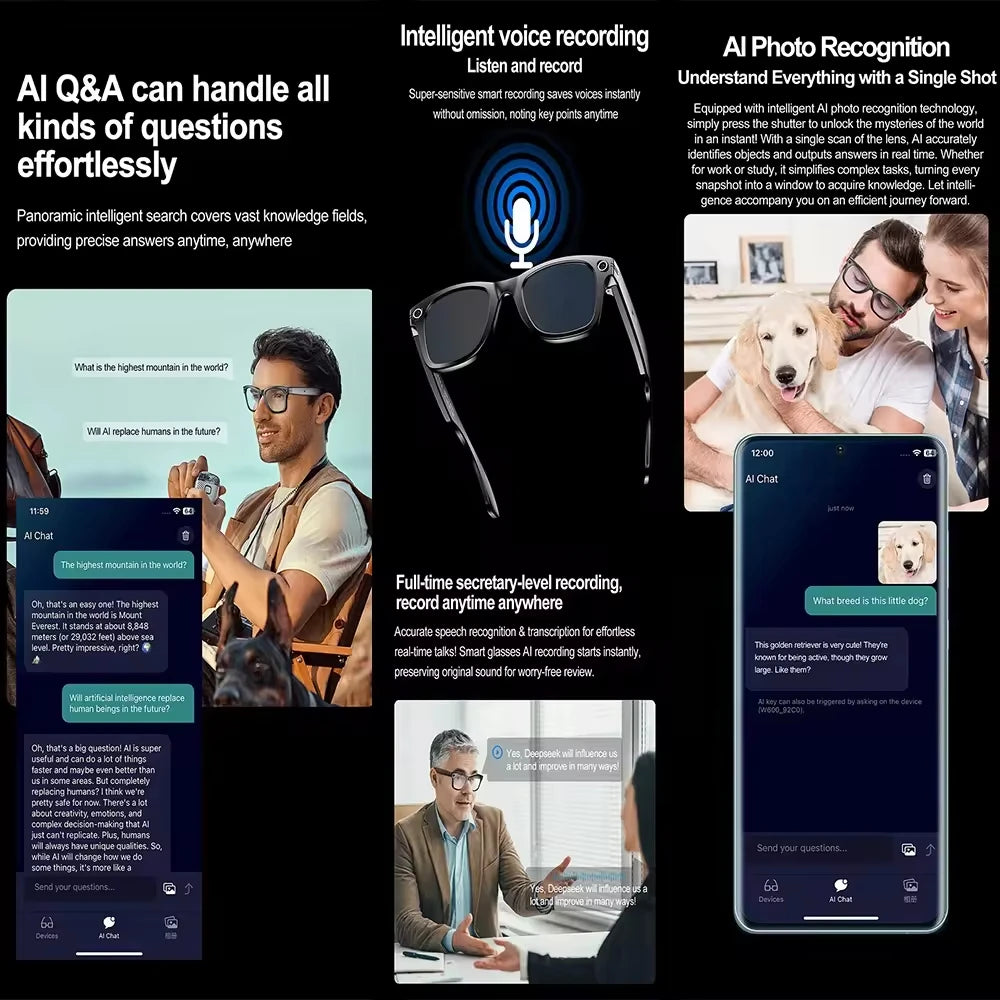 Smart Eyewear Music Audio Meta Glasses Smart Headphone Sunglasses Lenses AI Translate Wireless Smart Sunglasses with Camera