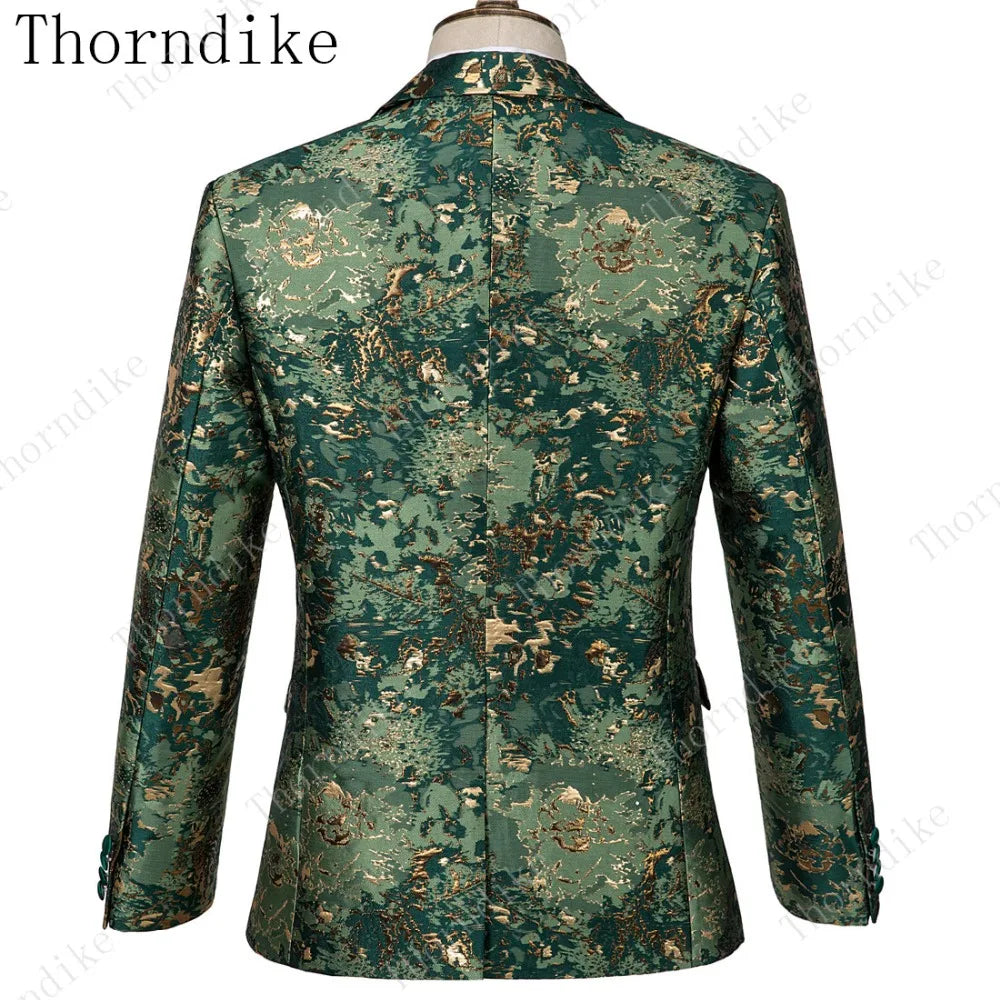 2023 Blazer+Pants+Vest Suits Male Casual Slim Blazer Coat Suit New Man Fashion Green Jacquard Eye-catching High Quality Party