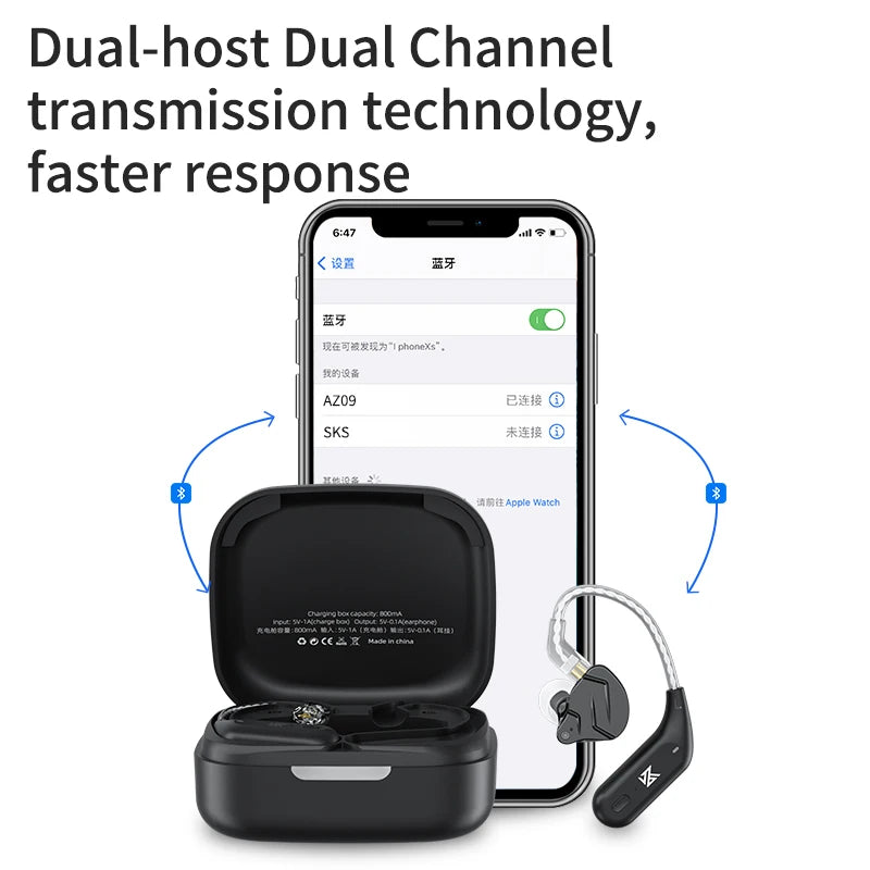 KZ AZ09 HD Bluetooth 5.2 Wireless Upgrade Cable Bluetooth Module HIFI Wireless Ear Hook Connector With Charging Case Z3 S2 Z1PRO