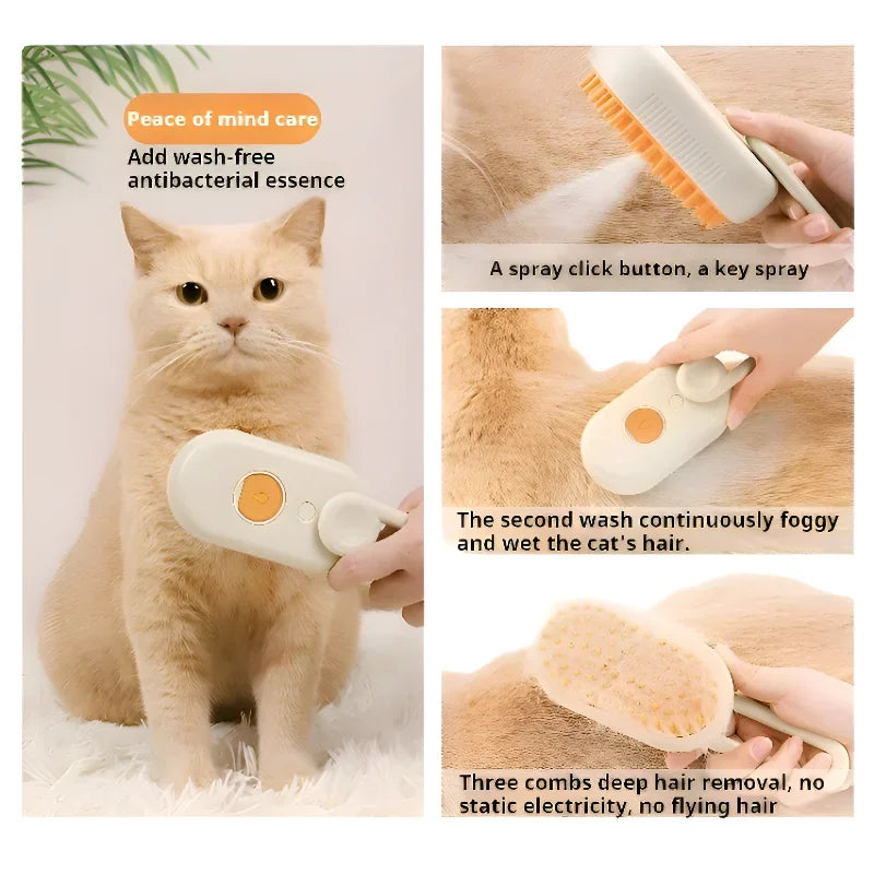 3 in 1 Pet Dog Steamy Spray Cleaning Brush Anti-splashing Hair Removal Massage Grooming Comb