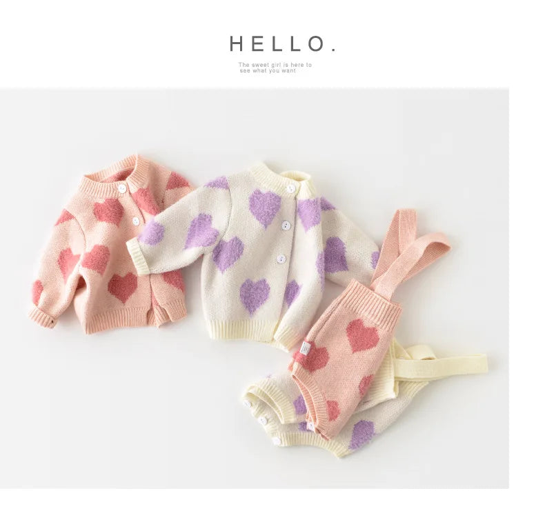 MILANCEL baby girl clothes baby knit clothing set heart bodysuit baby sweaters 2 pcs baby suit  soft newborn clothes