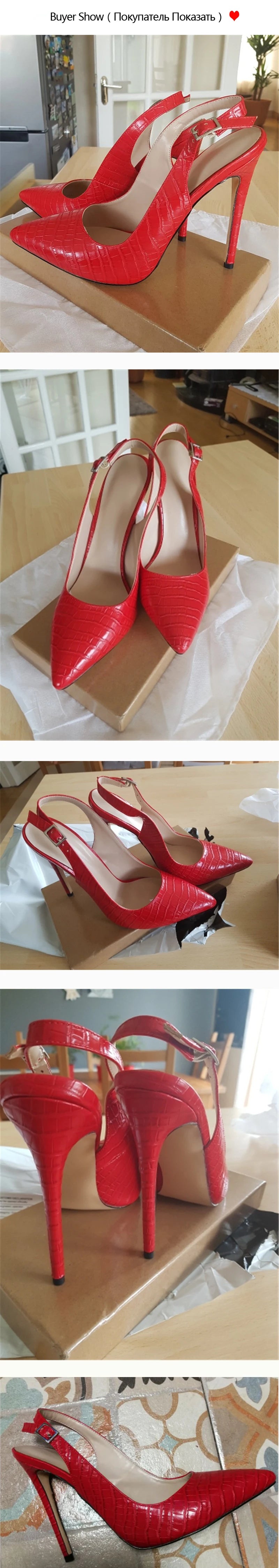 Onlymaker Women 12CM Slingback High Heels Pumps Red Color Pointed Toe Ankle Strap  Big Size Fashion Sandals