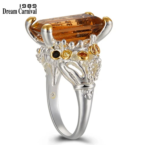 DreamCarnival1989 Crown Design Wedding Ring for Women Two-Tone Sparkling Brown Zirconia Elegant Factory Direct WA11715