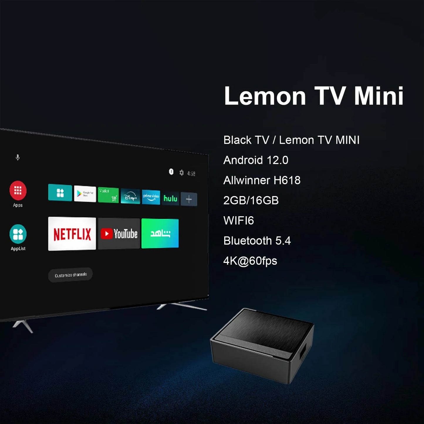 2024 Lemon TV Mini Smart TV BOX Dual Wifi6 BT5.4 Voice 4K Media Player Set Top Box 2G16G Android 12 TVBOX Allwinner H618 2.4/5G