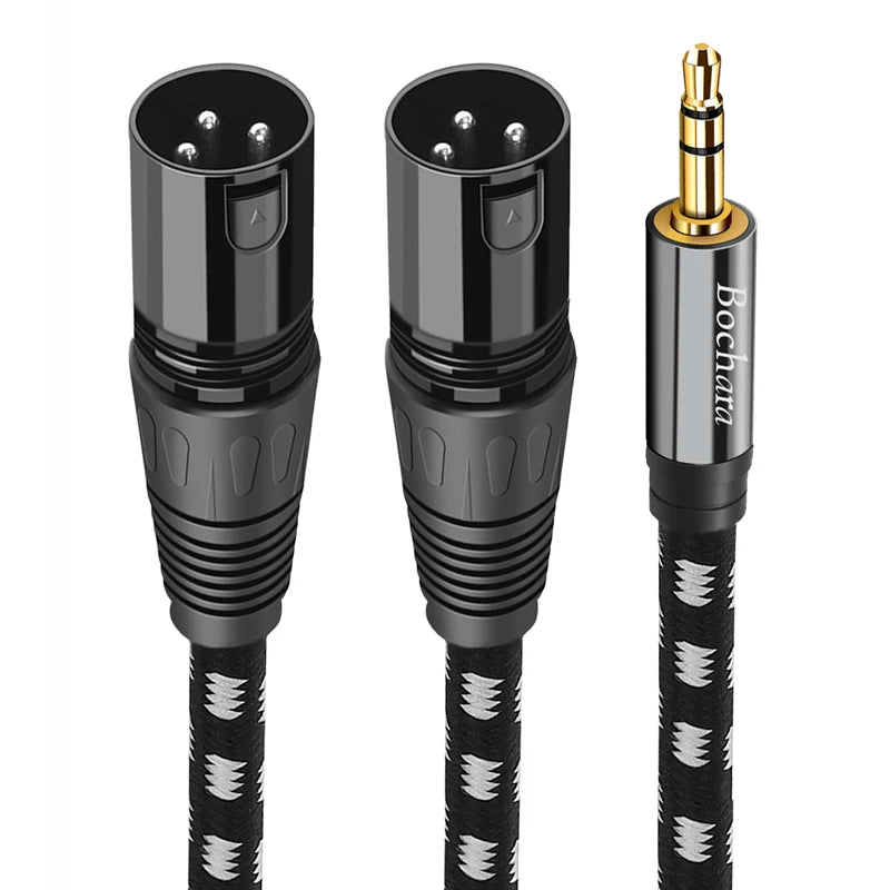 Bochara Braided 3.5mm Stereo Jack  TRS to Dual XLR Male OFC Aux Audio Cable Foil+Braided Shielded 1.5m 3m 5m