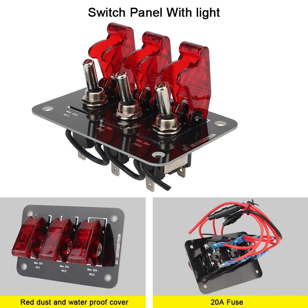 24V 12V Rocker Switch Panel Racing Car Start Button Ignition Starter Light Toggle 20A Fuse Accessories For Boat Truck Trailer RV