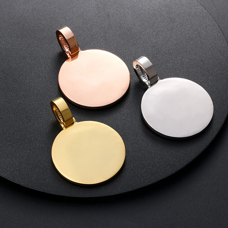 Customized Necklace Pendant Round Photo Medallions Necklace Men‘s Hip Hop Jewelry Personalized Custom Name Engraved Pendant Gift