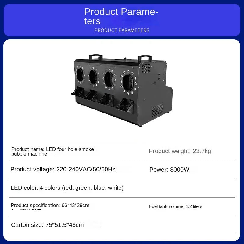 Special Performance Large Wedding Props Bar Bubble Blowing Machine Four-Hole LED Smoke DMX512 Control Mode Moving Head Lights