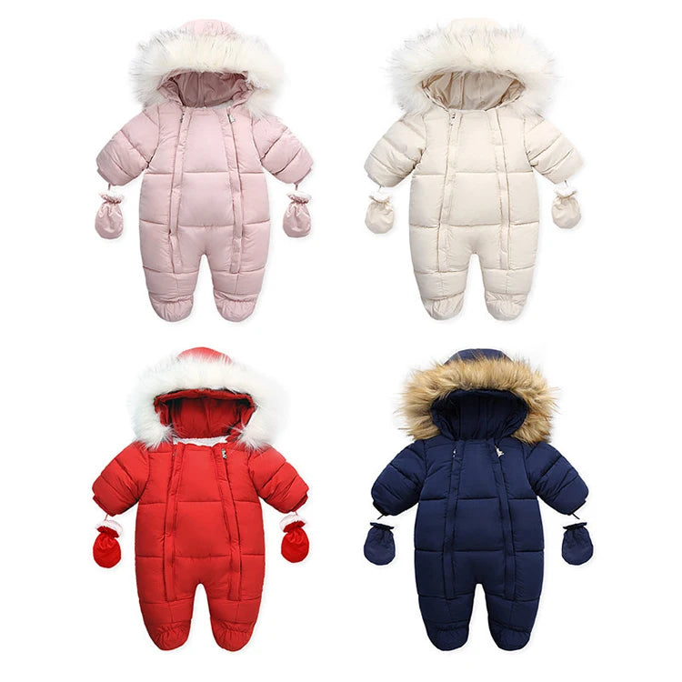 0-24 Months Newborn Baby Jumpsuit Winter Cotton Baby Romper With Gloves Hooded Thicken Boys Snowsuit Girl Clothing Set