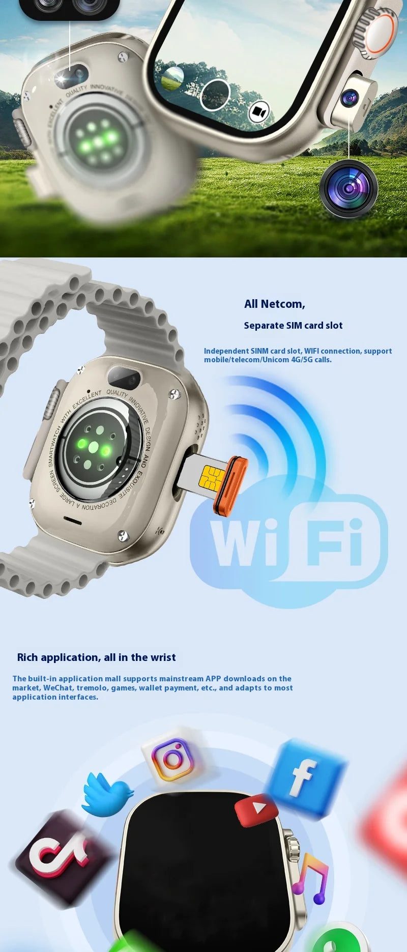 HW ULTRA 2 CALL Smart Watch Card Call Video Front and Rear Dual Camera Positioning Function WeChat