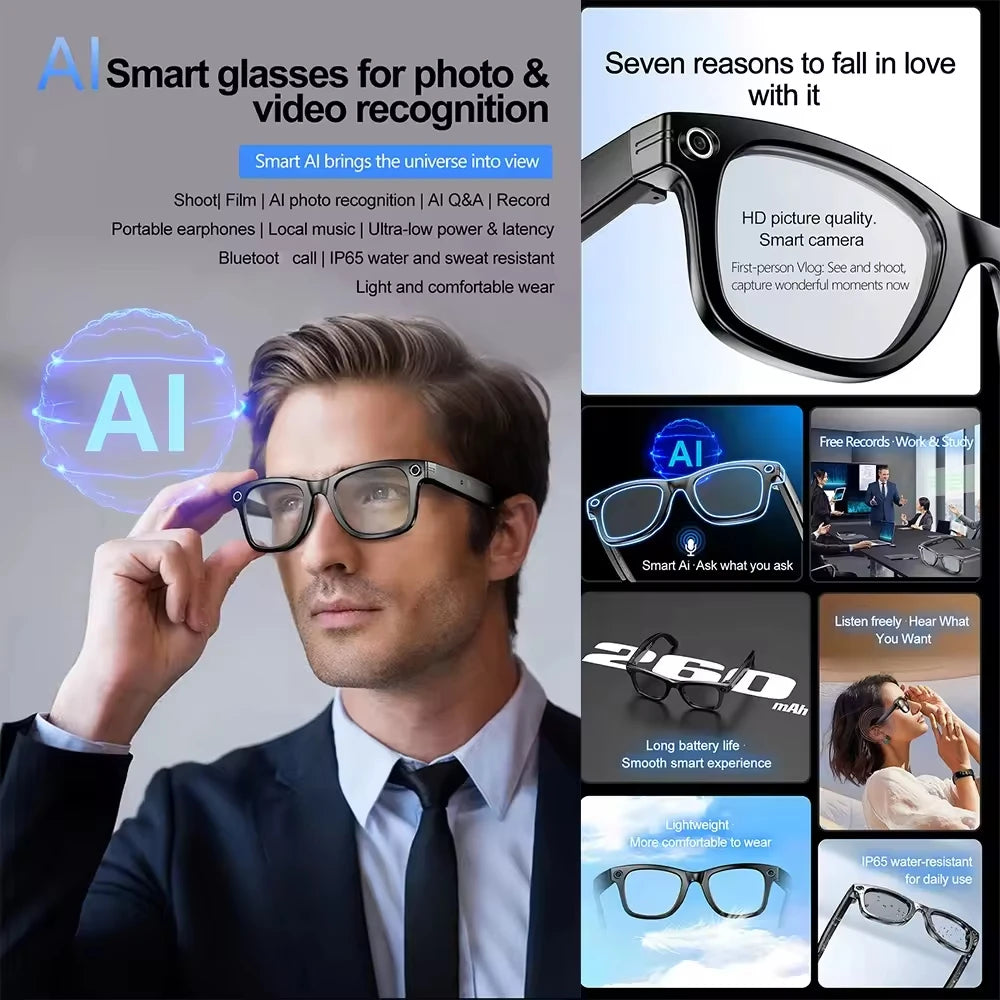 Smart Eyewear Music Audio Meta Glasses Smart Headphone Sunglasses Lenses AI Translate Wireless Smart Sunglasses with Camera
