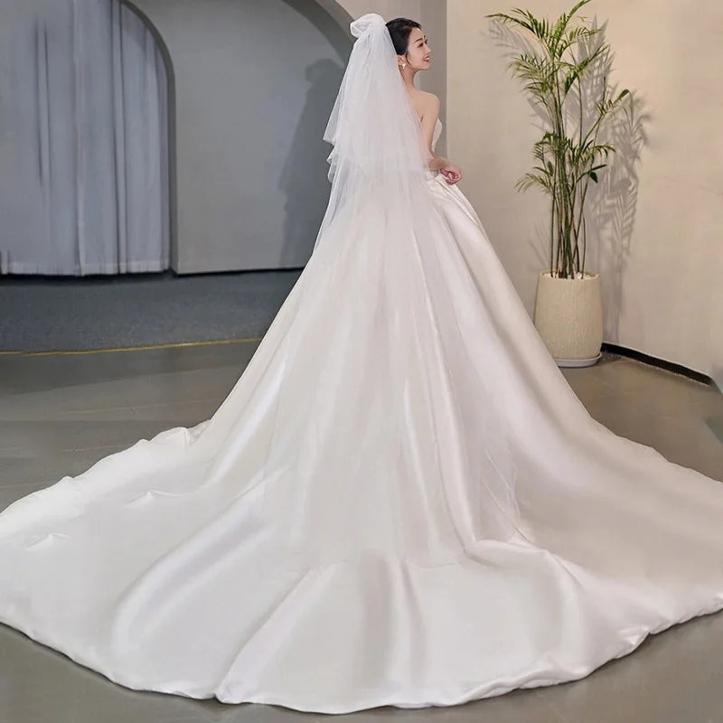 S6615F       Drop Shipping 2025 New Tube Top Satin Bride Senior Texture Main Dress for Women Wedding Party