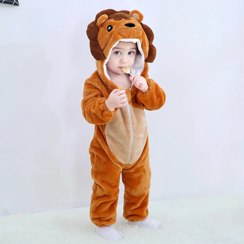 Baby Kigurumi Penguin Lion Cat Animal Cosplay Costume Winter Plush Jumpsuit for Toddler Boys 1 to 2 3 4 Years Baby Girl Outfits