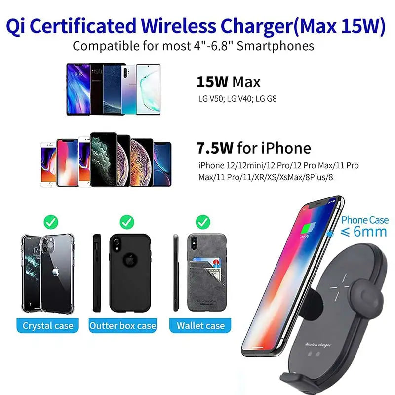 Universal Car Cup Phone Holder Qi 15W Wireless Car Charger Holder Automatic Infrared Smart Sensor Clamping Car Mount