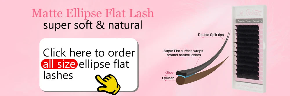 10 trays Qeelasee Flat Ellipse Eyelashes Split Tips Lashes 0.15 0.20 0.25Matte C D CC DD Black Color Super Soft Natural