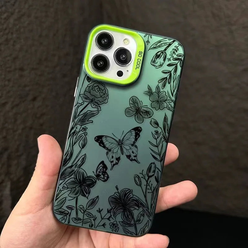 Trending Products Flower Butterfly Phone case for iPhone 15 Pro Max 14 13 12 11 XS XR Simplicity Plating Mirror Frame Cover