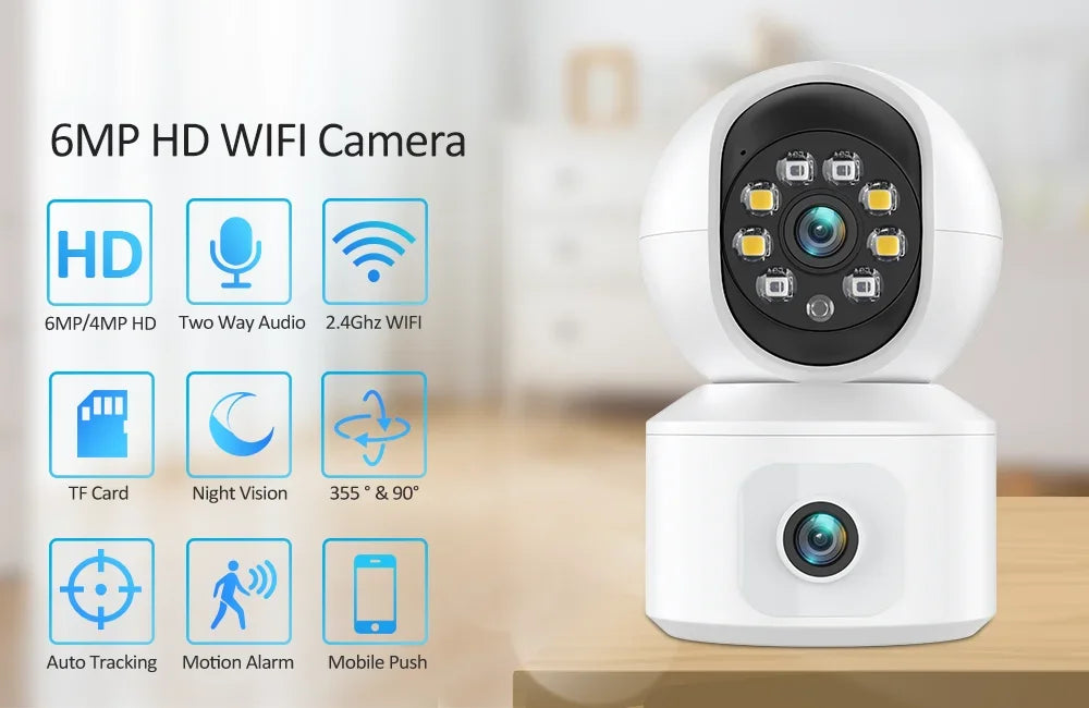 Dual Lens 2K Pan Tilt Indoor Cameras for Home Security 2.4 GHz Pet Dog Camera with Tuya App WiFi Baby Camera Monitor