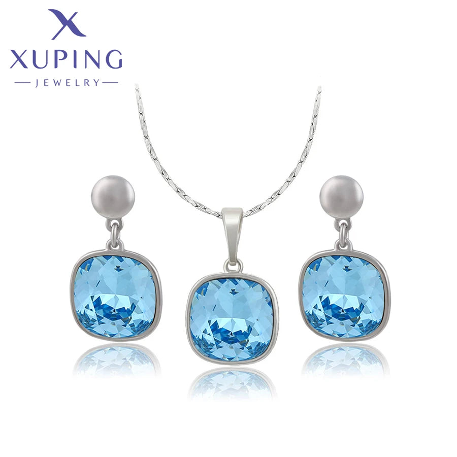 Xuping Jewelry New Arrival Luxury Necklace and Earrings Crystal Jewelry Set Women Party Gift 60503
