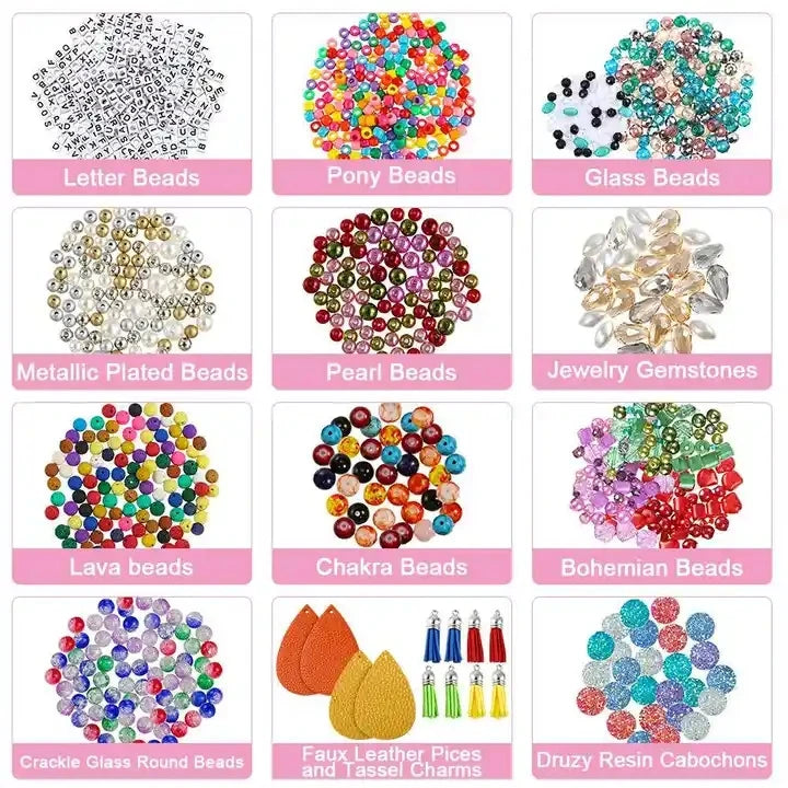 4-layer 2880Pcs Beads Charms Findings Beading Wire Kit for DIY Bracelets Necklace Earrings Jewelry Making