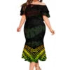 Top Quality Wholesale Custom Polynesian Elei Tribal Design Midi Dresses Tapa Print Mermaid Double Shawl Dress Oversize Vestidos