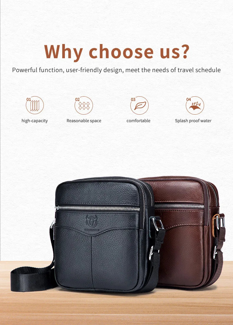 BULLCAPTAIN 2024 New Brand 100% cowhide men's bag shoulder bags high quality messenger small bag retro square luxury  handbag