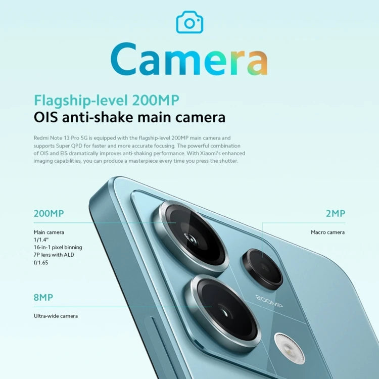 For Xiaomi Redmi Note 13 Pro 5G Smartphone 8GB+256GB 6.67 Inch MIUI 14 Snapdragon 7s Gen 2 67W Turbo Charging NFC