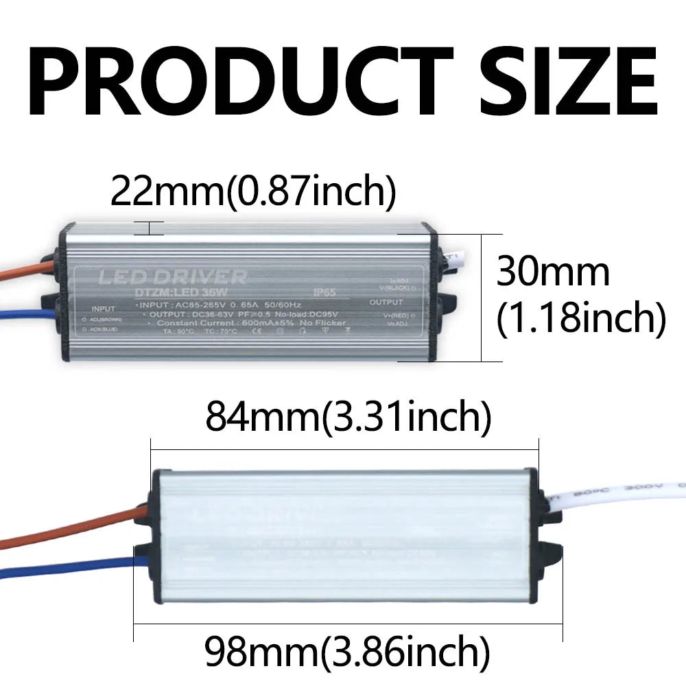 AC85-265V LED Driver Accessories 600mA 36W For LEDs Power Supply Lighting Transformers For Outdoor Waterproof IP65 Output 36-65V