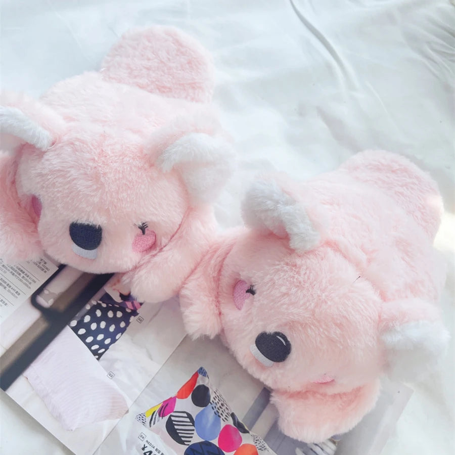 Cartoon Slippers Cute Koala Shape Home Cotton Shoes Woman Girl Warm Winter Indoor Shoes Flat Casual  Floor Non-slip Pink Grey