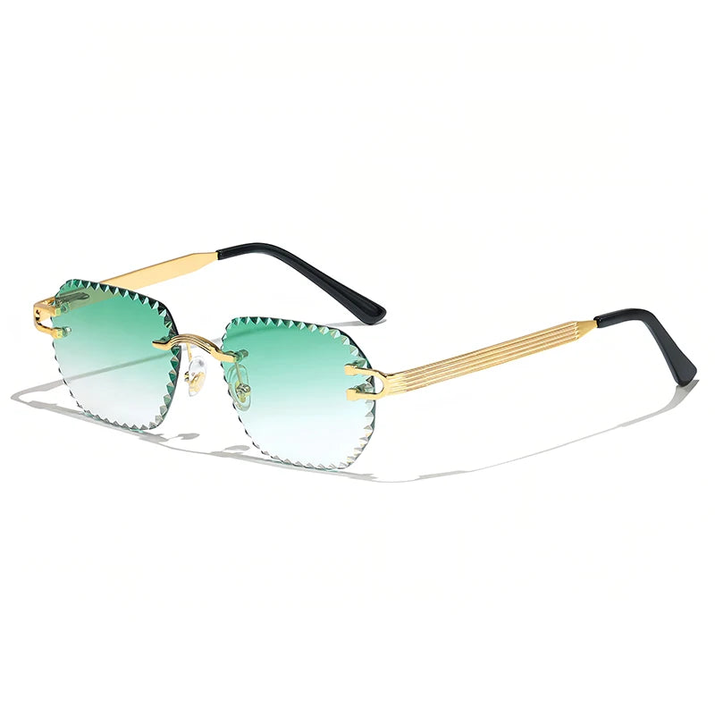 HBK Unisex Frameless Sunglasses Black PC Alloy Pink Blue Gradient Lens Polygon Rimless Design New Street Fashion Men Women