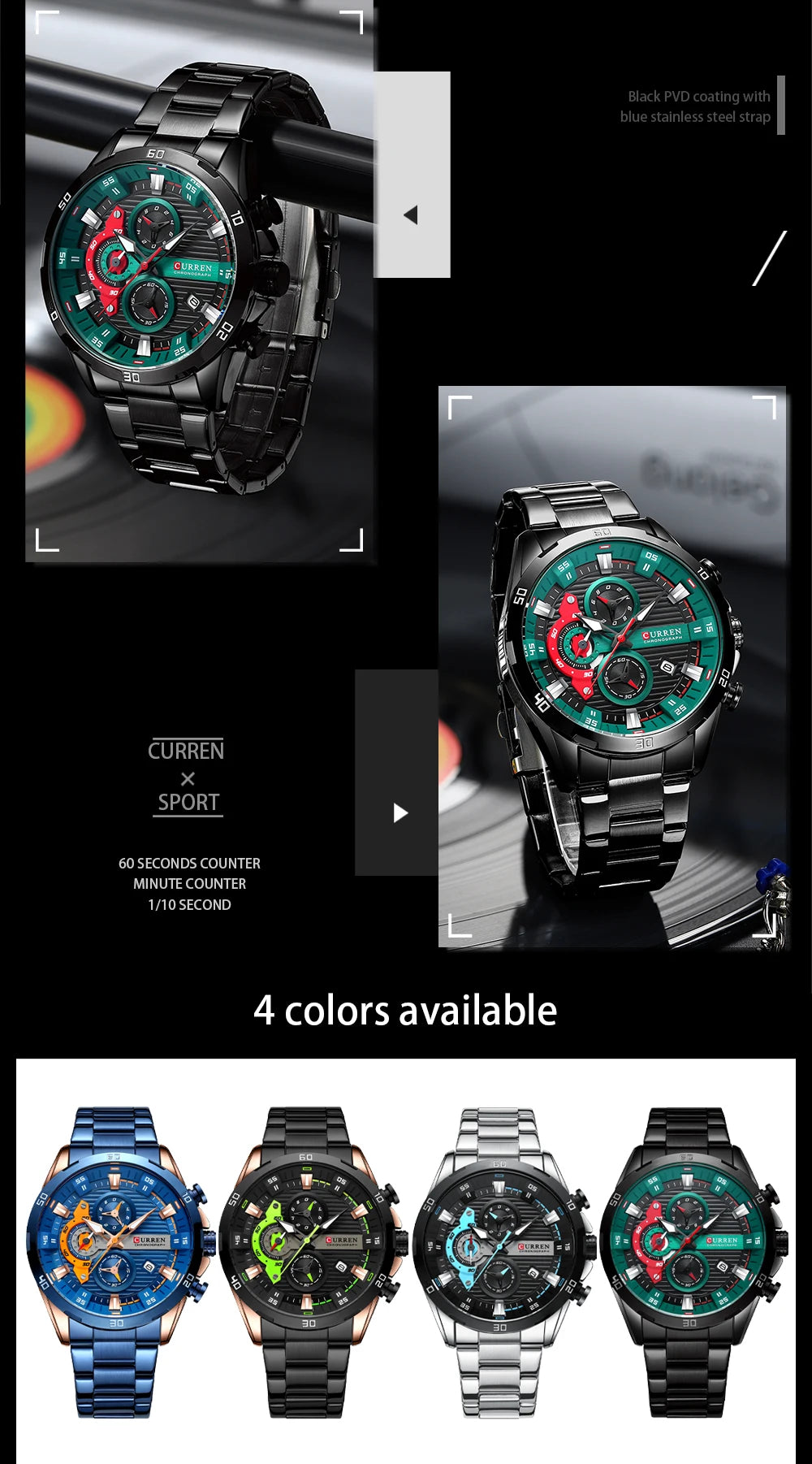 CURREN 8402 Stainless Steel Business Waterproof Chronograph Wristwatch Sport Clock Quartz Watch for Men Relogio Masculino Reloj