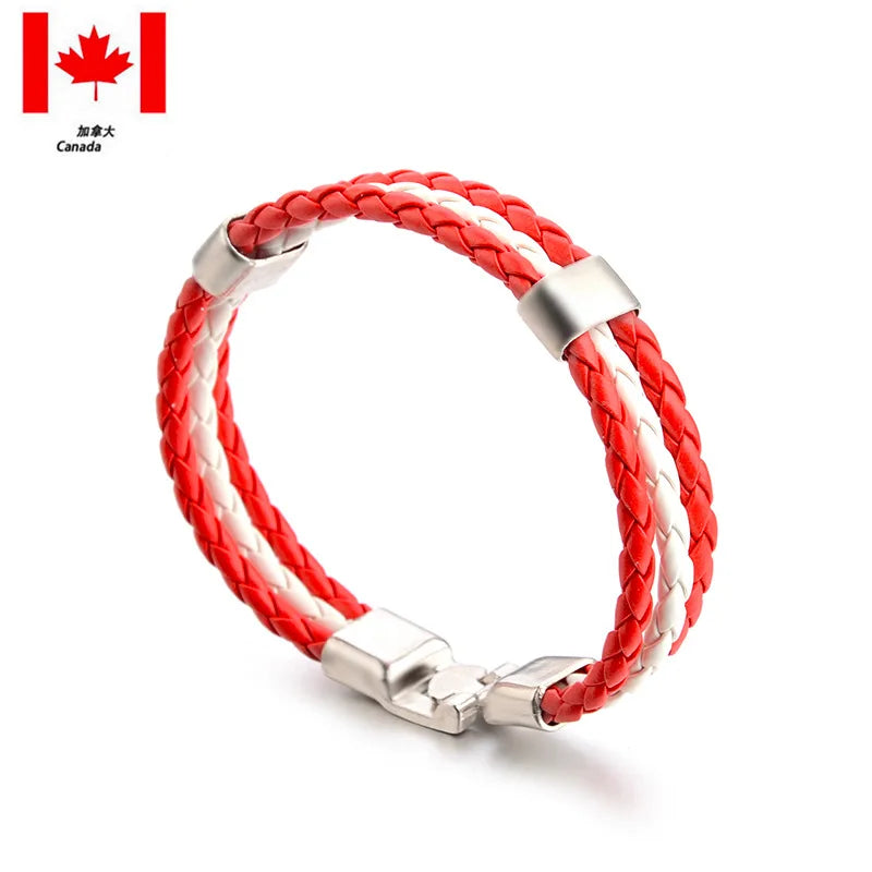 National team Unisex Italy France Russia National Flag Rope Surfer Leather Braided Bracelet Bangle Wristband Friendship Gift