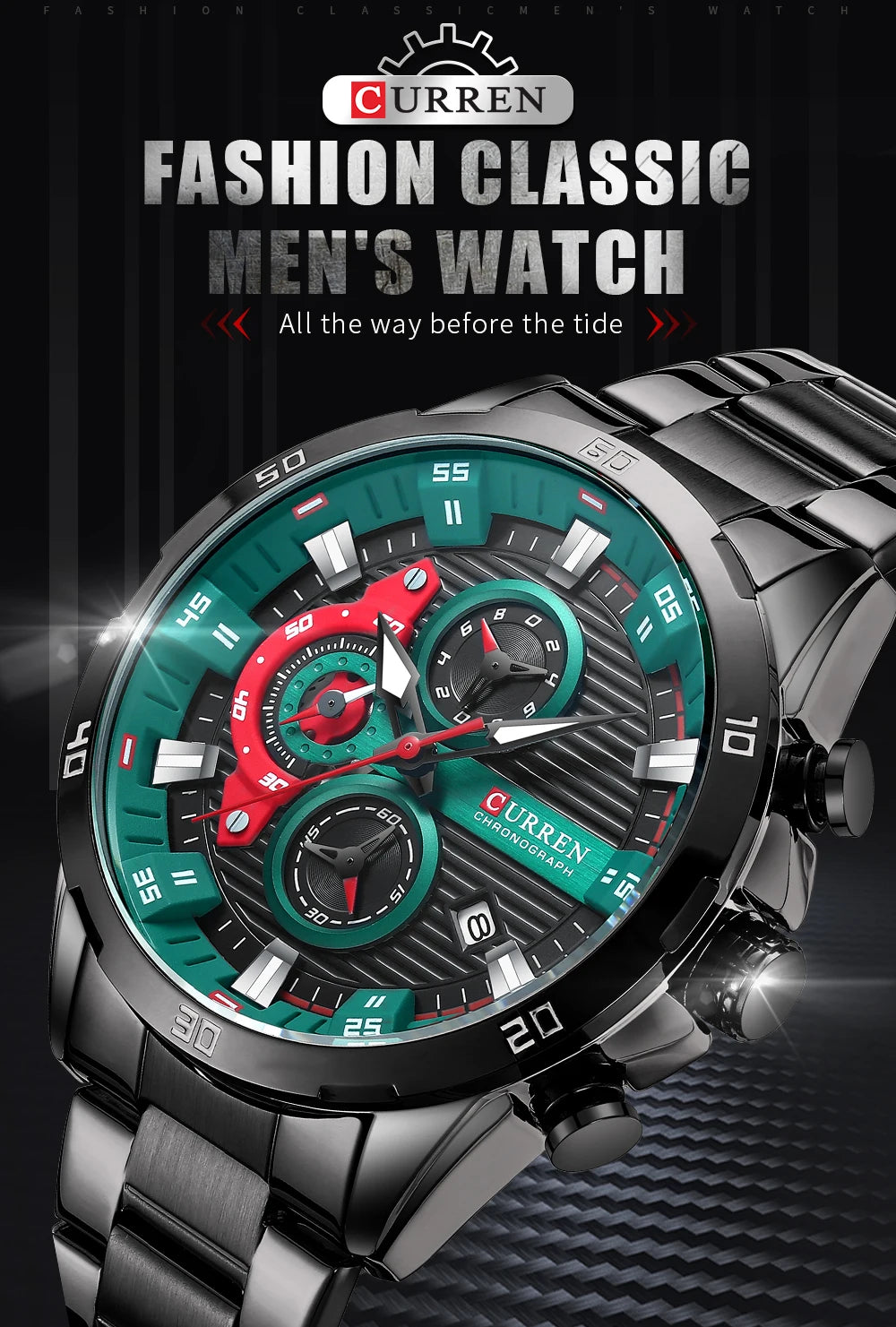 CURREN 8402 Stainless Steel Business Waterproof Chronograph Wristwatch Sport Clock Quartz Watch for Men Relogio Masculino Reloj
