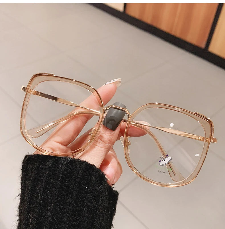 SO&EI Fashion Oversized Square Women Glasses Frame Vintage Clear Anti-Blu-Ray Eyewear Men Optical Pink Frame Computer Goggle