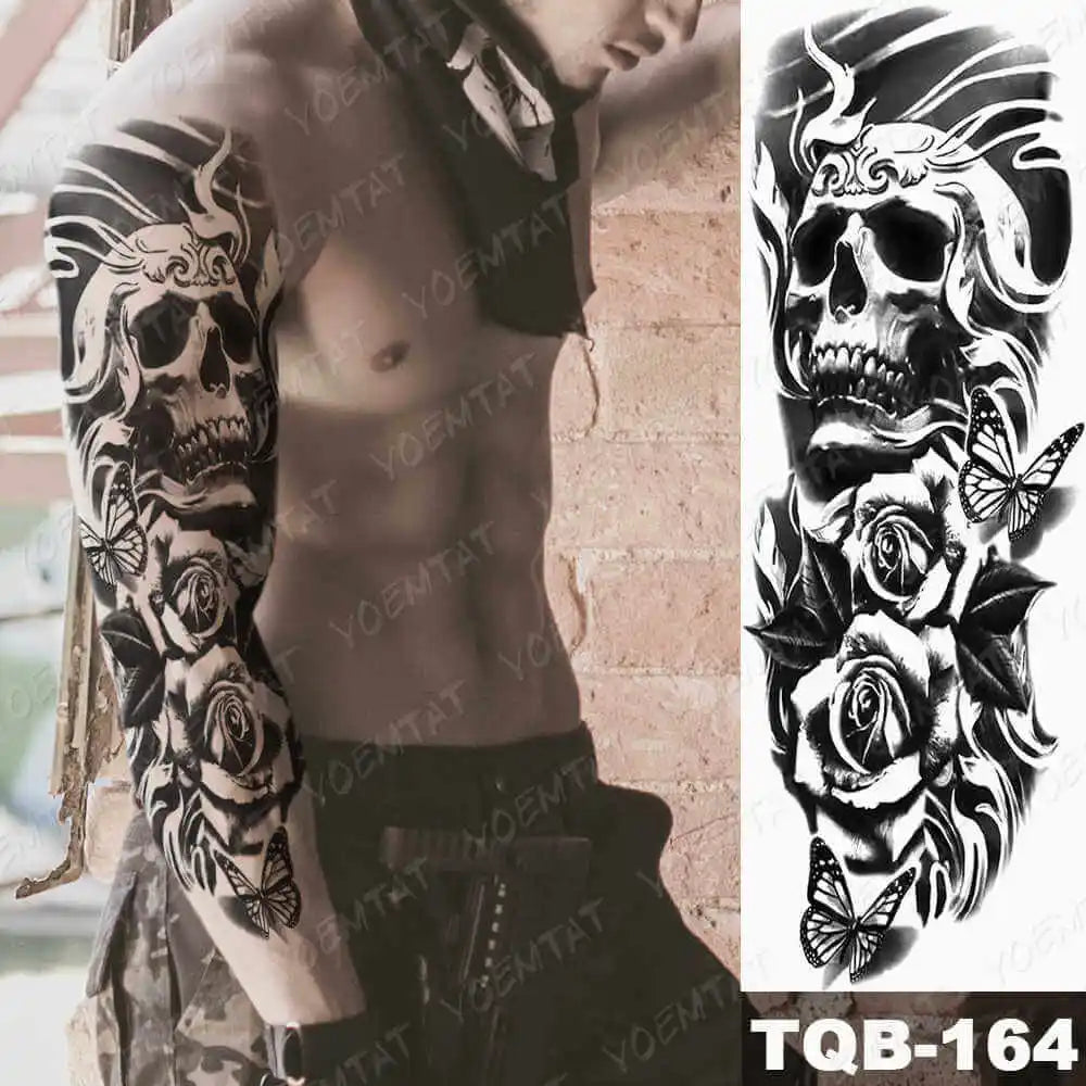 Large Arm Sleeve Tattoo Forest Angel Wolf Lion Waterproof Temporary Tatto Sticker Crown Skull Body Art Full Fake Tatoo Women Men