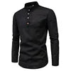 DAN Slim Solid Color Long Sleeve Business Shirt Half-Open with Standing Collar Cotton Linen  Autumn K93K1-01-10