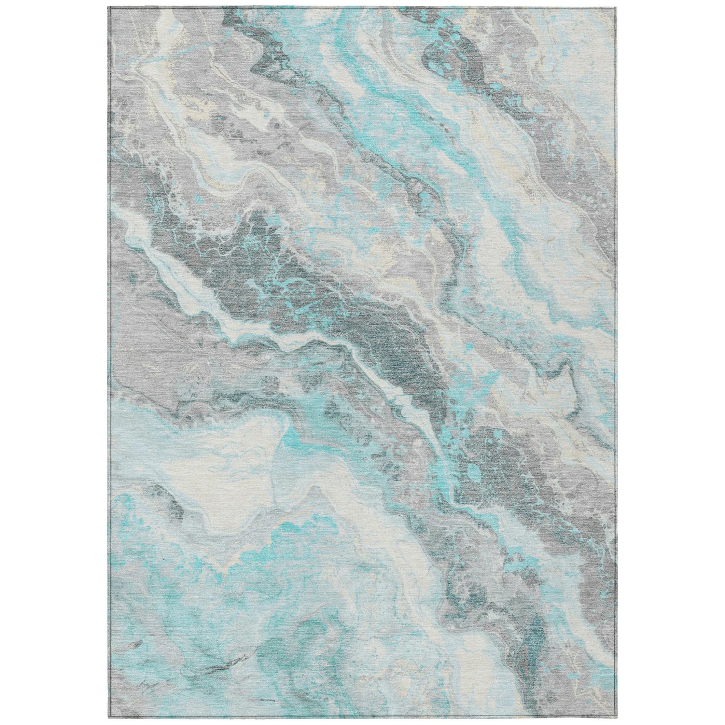 HMS 3' X 5' Indoor/Outdoor Area Rug Blue and Silver Botanical Leaves Washable Set