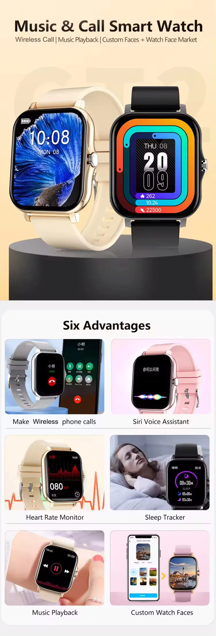 Y13 C20 PRO Waterproof BT Call Customize Watch Hot Selling Rectangle Fashion Smartwatch Face Relojes Smart Watch 2025