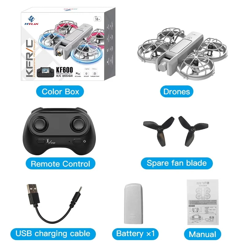 KF600 Aerial Photography Beginner Remote Control Plane Mini Drone with Protective Cover and Light, Drop Resistant Toy
